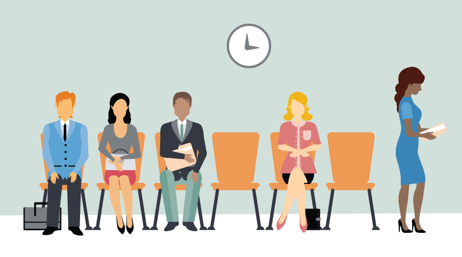 Cartoon illustration of people waiting 